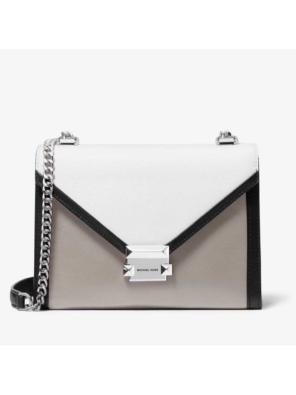 Michael Kors Colorblock Leather Crossbody in White, Black & Taupe